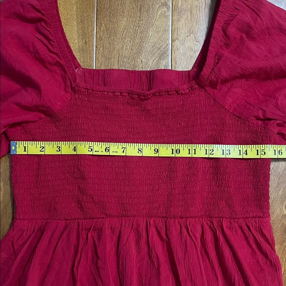 Old Navy Smocked Peplum Top Large Red Boho Festival Cottagecore Long Sleeve